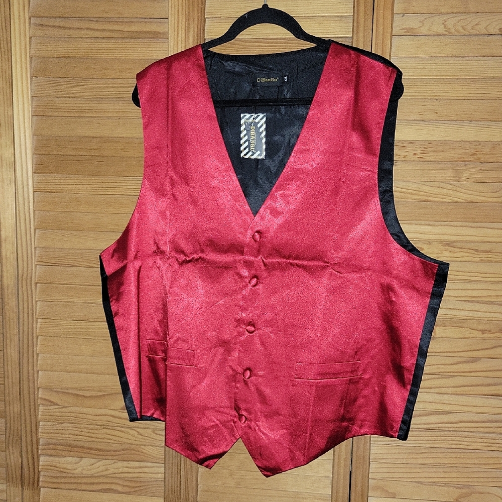 Dibangu Mens NWT Red Satin Formal Dress Wedding Prom Tux Waistcoat Vest Size XXL
